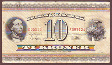 DENMARK  10 Kroner 1955    Prefix D0