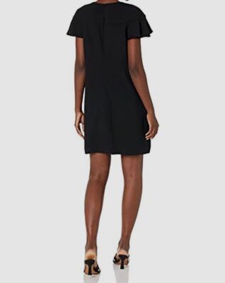 $248 Trina Turk Women's Black Ruffled Round Neck Short Sleeve