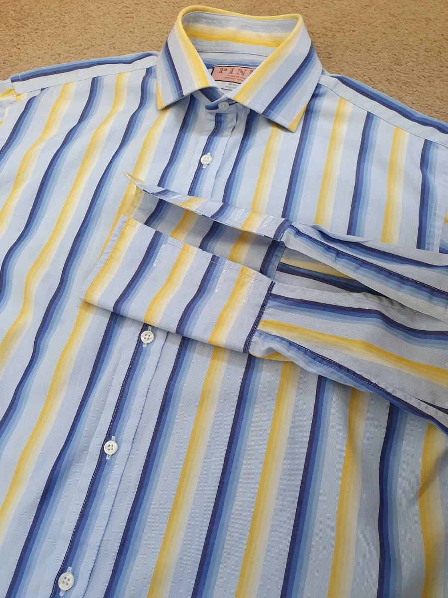 pink yellow blue striped shirt
