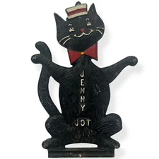VTG JENNY JOT 3D CAST ALUMINUM BLACK CAT HANGING NOTE PAD HOLDER Kitschy 1950s
