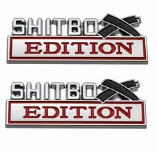 Pair SHITBO(X) EDITION Truck Emblems  Car Boat 3D Badge Decal Logo (chrome/red)