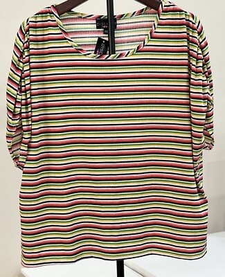DISCREET Women's Top Pullover Sleeveless Size 1X Multicolor Striped Stretch NWT