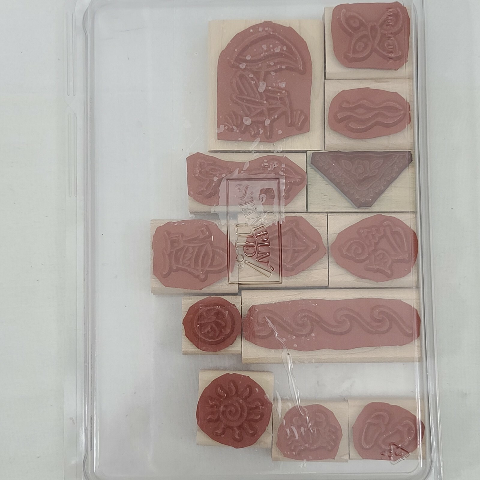 13 PC Wood Stamp Set~Stampin' Up!~2002~Chair Crab Waves Bird Pail Kite Sun Ball