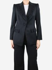 Escada Black Padded-shoulders Ruffle Trim Blazer - Size M