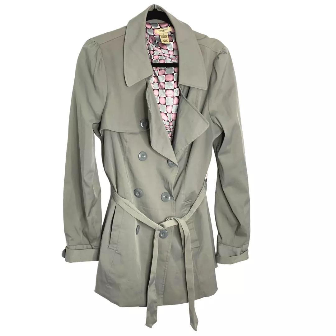 Vertigo Paris Trench Coat Double Breasted Belted Gray Womens Sz XL