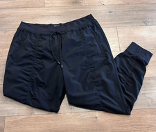 Athleta Attitude Lined Pant Womens 16 Black Jogger Ruched Zip Pockets Drawstring