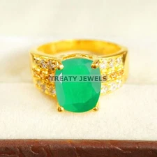 Emerald Oval Cut With 925 Sterling Silver Gold Plated Ring For Men's #B16 *
