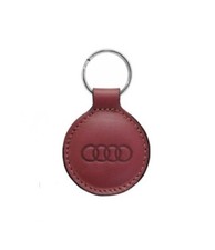 Audi Round Leather Keytag Red