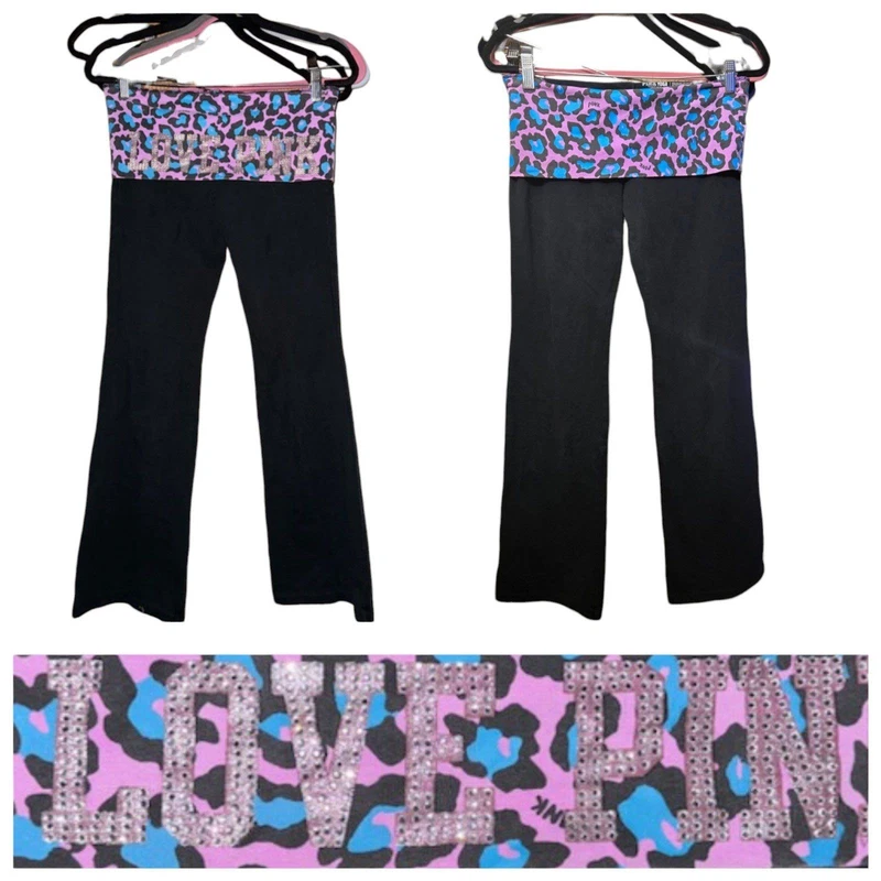 victoria-secret-vs y2k vintage foldover yoga flare leopard animal pants