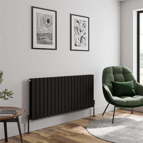 Radiador horizontal de diseño de doble panel plano - 600 x 1444 mm negro 38 tubos - Imagen 2 de 8