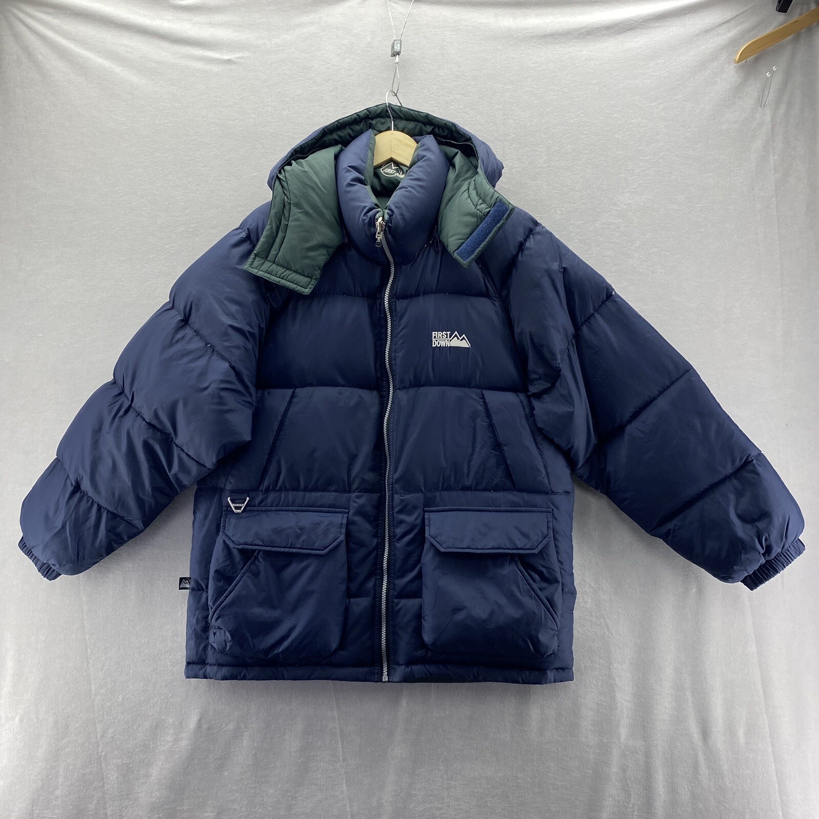 Vintage 90s First Down Puffer Coat Jacket Blue Green Kids 16 / 18 L Reversible