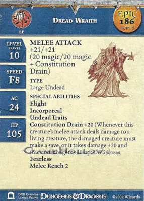 D&D Miniatures Night Below DREAD WRAITH #29 EPIC Stat Card Promo