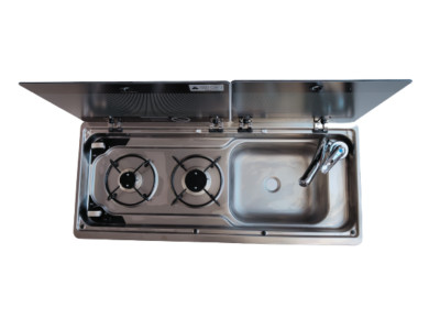 3 x SMEV 9722E R/H Doppelkochfeld & Spüle, 12V elektronische Zündung mit Wasserhahn