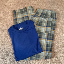 Urban Pipeline Pajama Set Boys Size M 10-12 Blue Knit Top  Plaid Fleece Bottoms