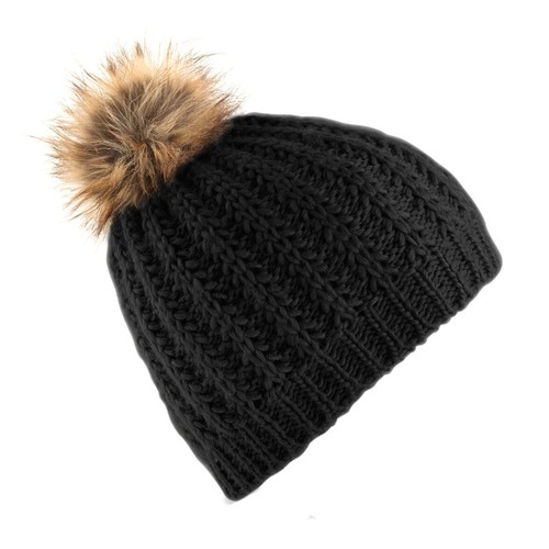Bonnet en laine avec pompon Noir - Chapeaux & Bonnets Femme | FR