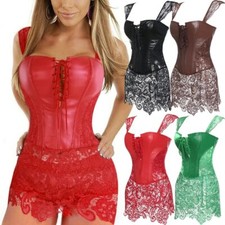 Women Faux Leather Steampunk Bustier Dress Retro Boned Corset Top Basque Gothic