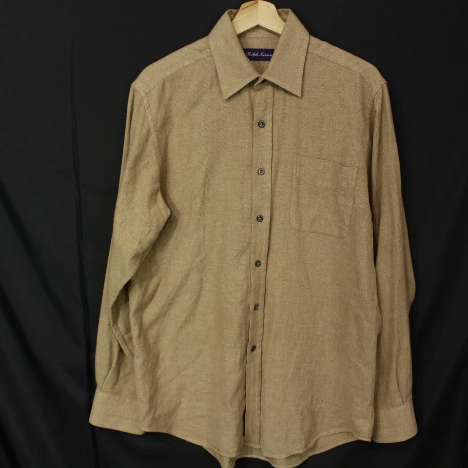 Camisa Ralph Lauren Etiqueta Púrpura Botón Talla M Franela Hombre Algodón Beige Foto 3 de 4