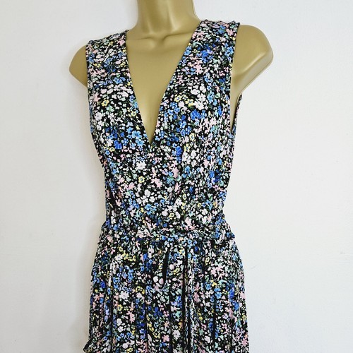 NEU Ex Dorothy Perkins 10-18 Jumpsuit vorne Wickeloptik Blumendruck Gürtel schwarz - Bild 3 von 7