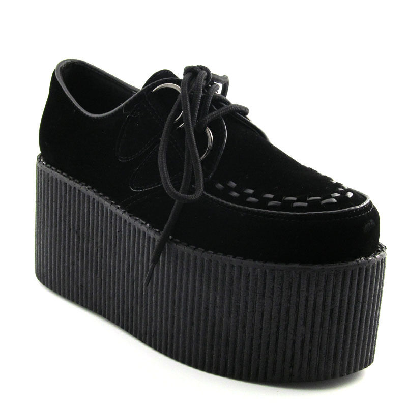 WOMENS LADIES FLATFORM PLATFORM LACE UP GOTH PUNK BROTHEL CREEPERS SHOES  SIZE