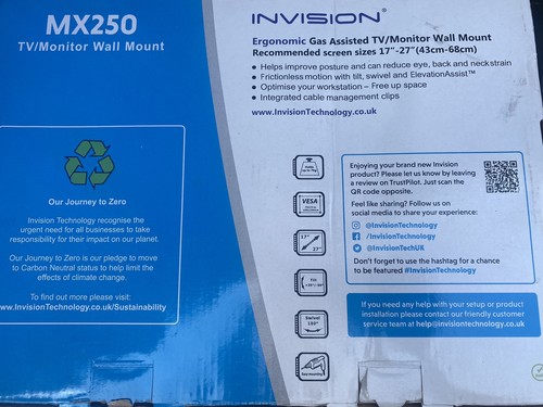 Invision MX250 TV Wall Bracket Gas Assist Mount 17–27” with VESA 75-100 Display - Photo 4/11