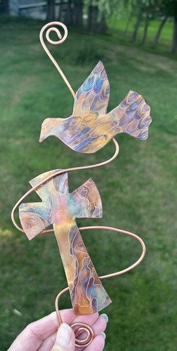 Cross with Dove Metal /Copper Art - Picture 2 of 4