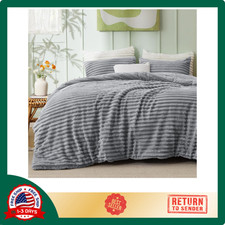 Fluffy Comforter Set King Size - Super Soft Faux Fur Bed Set Grey, Warm Plush Fl