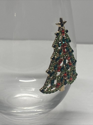 Rhinestone Jeweled CHRISTMAS TREE Stemless Wine Glass - Picture 2 of 6