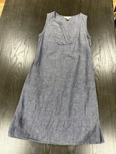 Kenar 100% Linen Dress 4 Blue V-Neck Popover Pockets Casual Beach