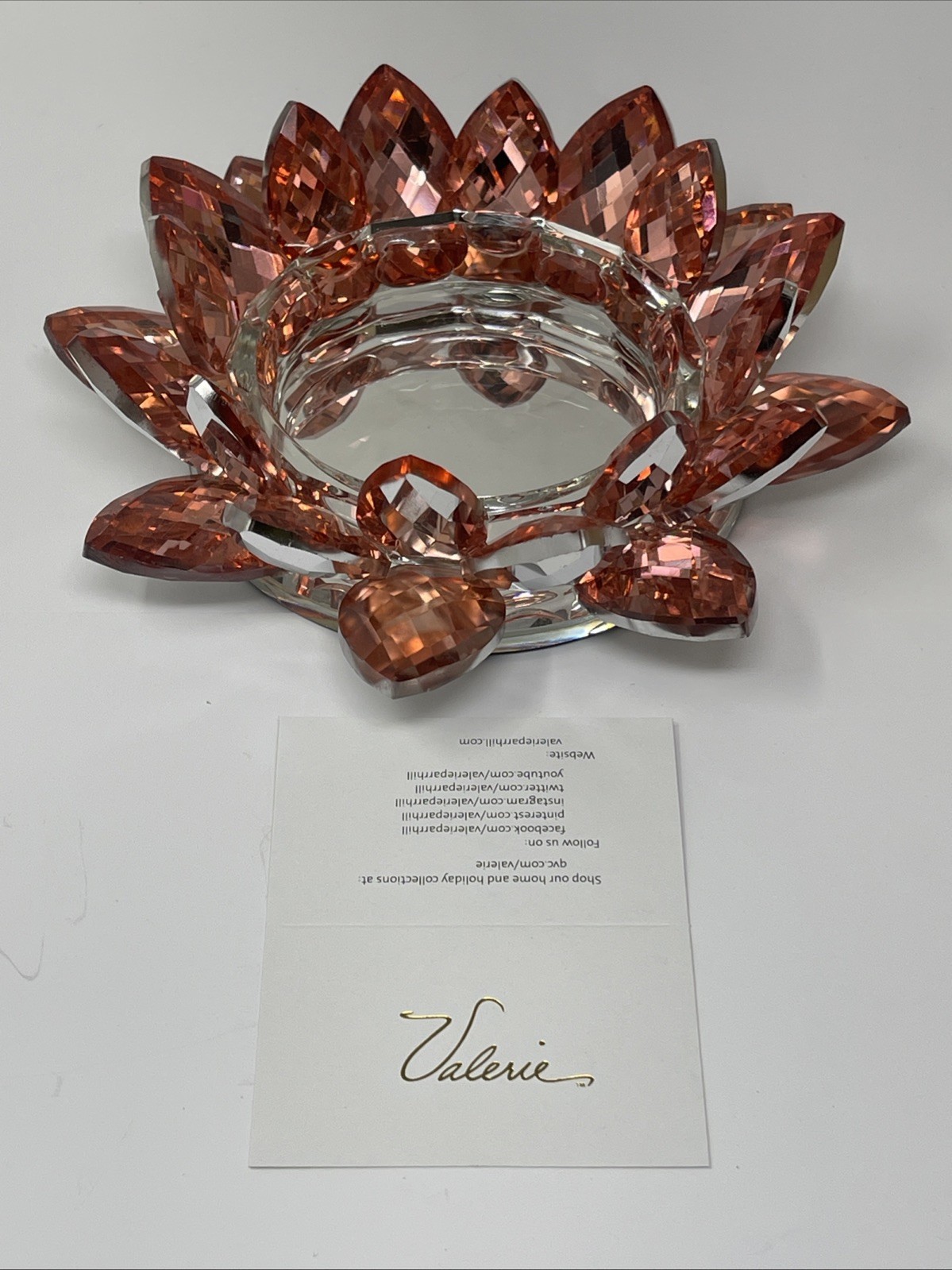 Valerie Hill Mirrored Faceted Glass Lotus ROSE GOLD Candle H