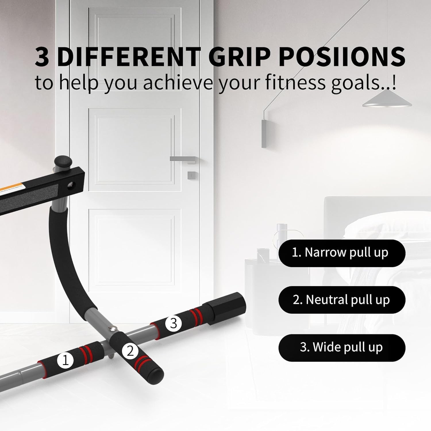 leikefitness Pull-Up Bar For Door Frame Adjustable Portable Upper Body Fitnes...