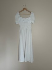 NEW Reformation Adler Linen Midi Smocked Puff Sleeve Dress White | US 6 UK 10