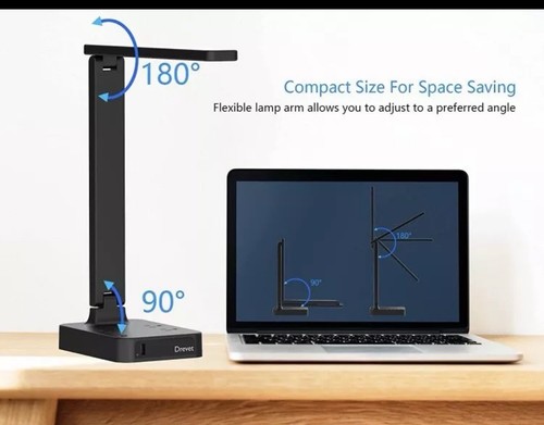 Drevet LED Desk Lamp with USB Port & 2 AC Outlets – Dimmable Desk Light - 第 6/8 張圖片