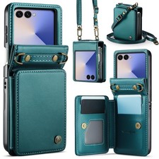 Vinich Crossbody for Samsung Galaxy Z Flip 7 Wallet Case Bluish Green