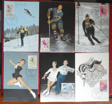 FDC 6 CARTES 1er JOUR. JO GRENOBLE & PATINAGE 1968/1971 5 signées Graveur COMBET