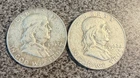 LOT OF 2 - 1962 D 50C BEN FRANKLIN SILVER HALF DOLLARS - 90% SILVER AS SHOWN