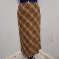 Petite Sophisticate Vintage Tan Plaid Wool Blend Midi Skirt Size 6