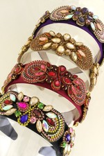 Baroque Padded Jeweled Velvet Headband Multi Color Bmu Champagne Navy - Diona J