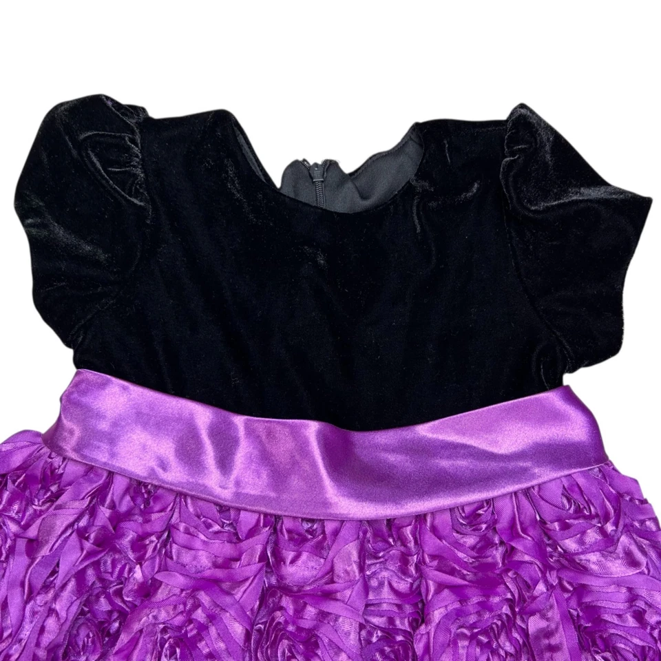 Vestido Roseta Terciopelo Púrpura Negro Princesa Americana 5 Niñas Concurso Forma Vacacional Foto 2 de 4