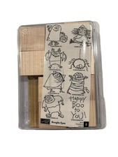 Stampin Up Booglie Eyes Wood Rubber Stamps Halloween Witch Ghost Mummy Spider