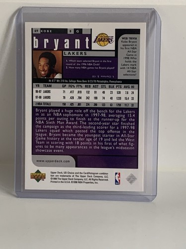 1998-99 Upper Deck UD Choice Preview Kobe Bryant #69 LA Lakers - Bild 2 von 2