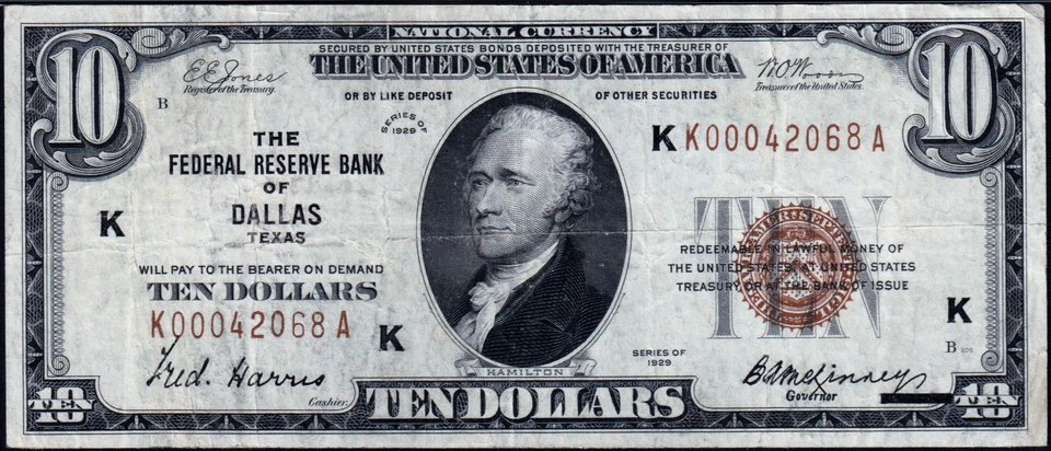 USPC FR#1860-K $10 1929 SMALL SIZE FRBN (BROWN SEAL) DALLAS PMG 30 VF - Image 3 of 4