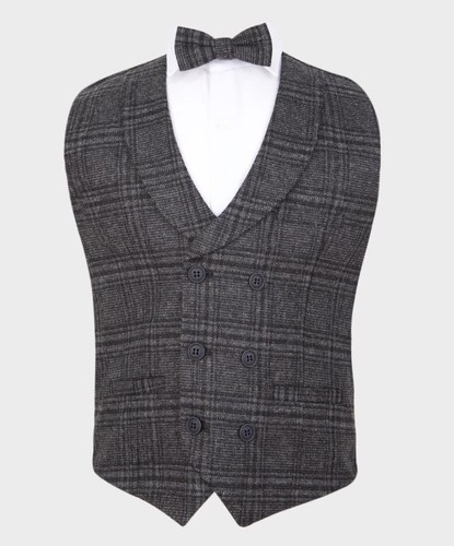 Graue Tweed-Weste mit Fischgrätmuster für Jungen | Set nur Weste, Krawatte oder Fliege - Bild 5 von 12
