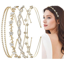 4 Pcs Rhinestone Headbands for Women Gold Bridal Headband Crystal Flower Girl He