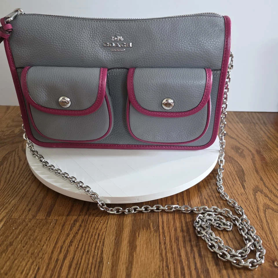 Bandolera Coach Pennie con Cartera/Estuche para Monedero Cuero Guijarro Gris/Rosa LEER Foto 2 de 4