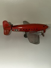 Vintage Marx Pressed Tin Toy Airplane- Red and Silver Military Aircraft