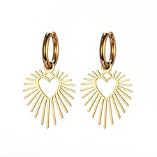 Women Heart-shaped Earrings Geometric Pendant Earrings Stainless Steel Crystal