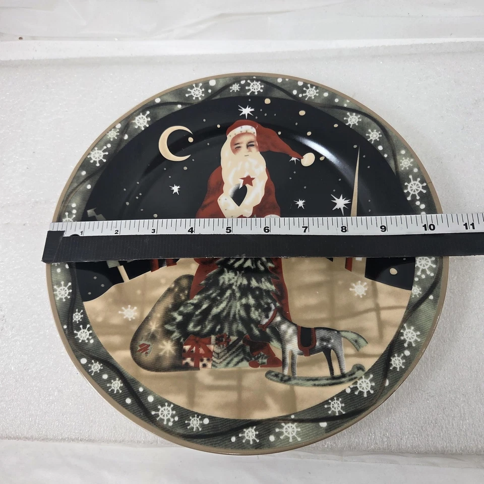 Century Christmas Santa Decorative Ceramic Plate Snowflake Border Rocking Horse - Image 3 of 4