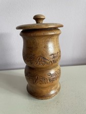 Vintage Hand Turned Wooden Lidded Pot Jar Folk Art Carved Tribal Tobacco Storage