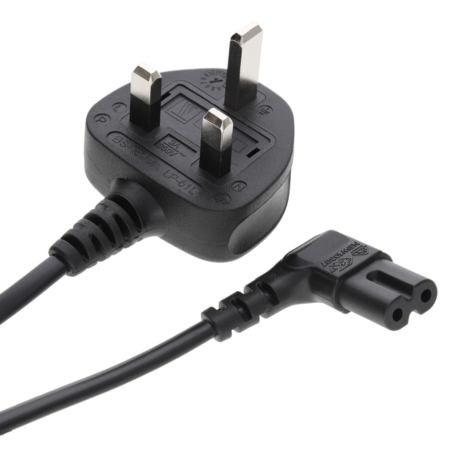5m Right Angle Figure 8 Fig of 8 Lead Cable C7 to UK Plug Power Cord Mains to TV