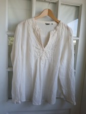 eddie bauer xxl crinkle sheer cotton battenburg lace poet hippie peasant blouse